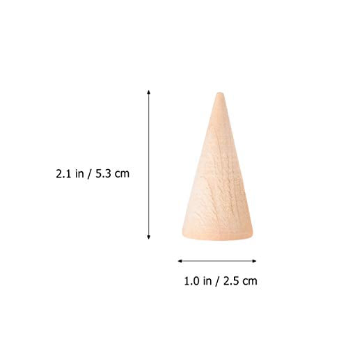 EXCEART 10pcs Wood Craft Cone DIY Wooden Cone Unpainted Wood Cone Ornament to Paint Wood Cone Ring Holder Jewelry Display Stand 2.5x5cm