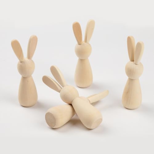 EXCEART 6pcs Wooden Bunny Dolls Unfinished Easter Peg Dolls Rabbit Dolls Figurines Natural Wooden Figures Graffiti Doll Adornments for Party DIY EXCEART
