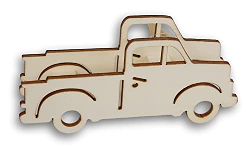 Crafters Square Unfinished Wood Truck 3D Sign - 7 Inches Long x 1.5 Inches Wide (Slat Reinforced Bed Truck), Medium Crafters Square