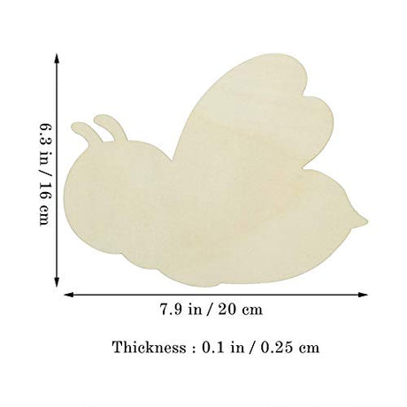 JANOU 6pcs Bee Shaped Wood DIY Craft Cutouts Honeybee Unfinished Wooden Blank Wood Embellishments Ornaments for Baby Shower Birthday Christmas Party JANOU