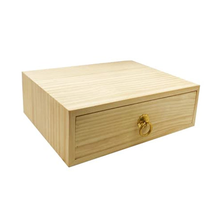 LONG TAO Natural Wooden Storage Box with Drawers Wooden Desk Organizer Desk Drawer Jewelry Organizer Tabletop Storage Organization Box with Metal LONG TAO