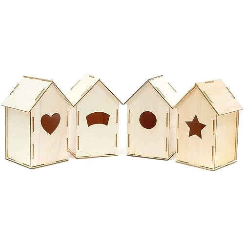 Mini Wood Bird Houses for DIY Crafts (4 Designs, 8 Count) Bright Creations
