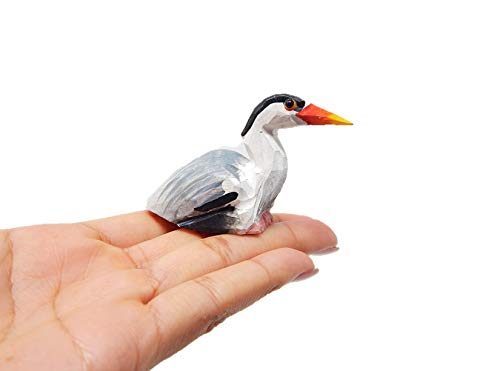Stork Crane Heron Figurine Statue Baby Shower Decor Art Miniature Wood Carving Sculpture Small Animal Selsela