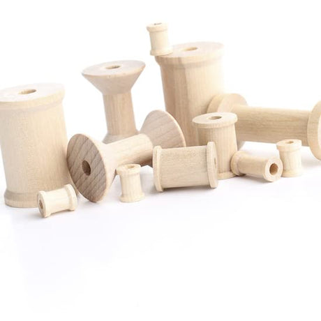 Package of 24 Assorted Size Unfinished Wood Thread Spools for Crafting Factory Direct Craft