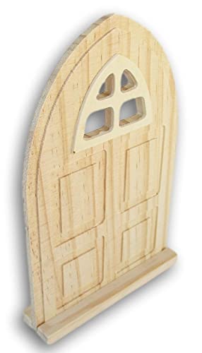 Craft Medley Unfinished Wood Fairy Door - Mini Gate for Dollhouses, Dioramas, Miniature Crafts 4.25 x 6.5 Inches, Brown