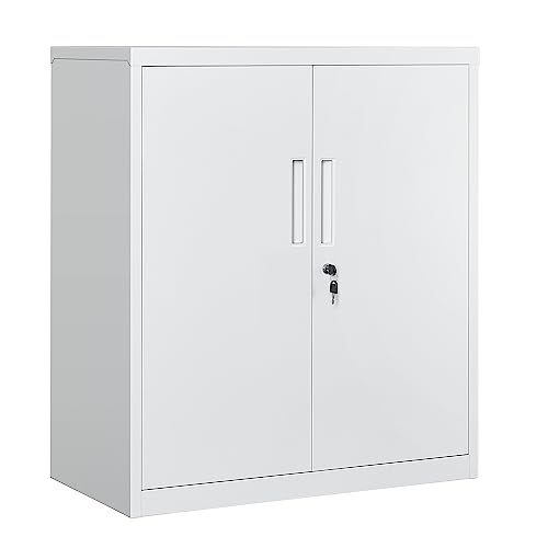 SONGMICS Garage Cabinet, Metal Storage Cabinet with Doors and Shelves, Office Cabinet for Home Office, Garage and Utility Room, Grey UOMC013G01 - WoodArtSupply