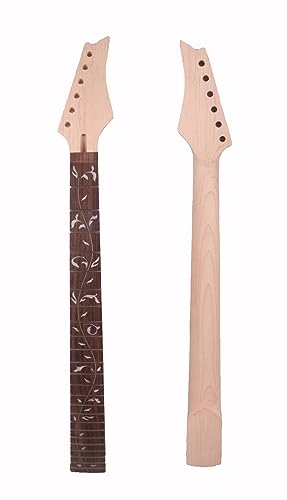 DIY Electric Guitar Neck Replacement 24 fret 25.5inch Maple Rosewood Fretboard locking nut vine Inlay Unfinished Electric Guitar Neck (24 fret WoodArtSupply