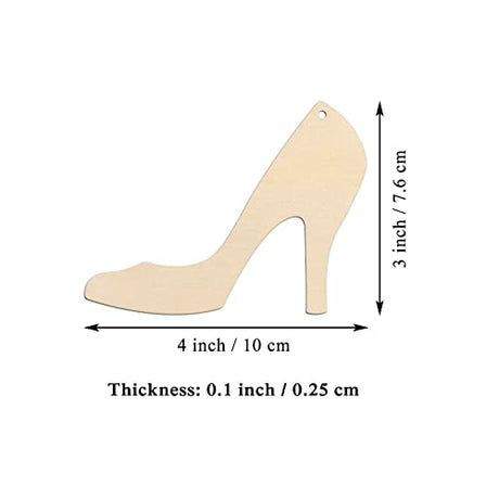 20pcs High Heels Shaped Wood Cutouts DIY Craft Blank High Heel Shoe Unfinished Wood Gift Tags Ornaments for Wedding Birthday Party Decoration JANOU