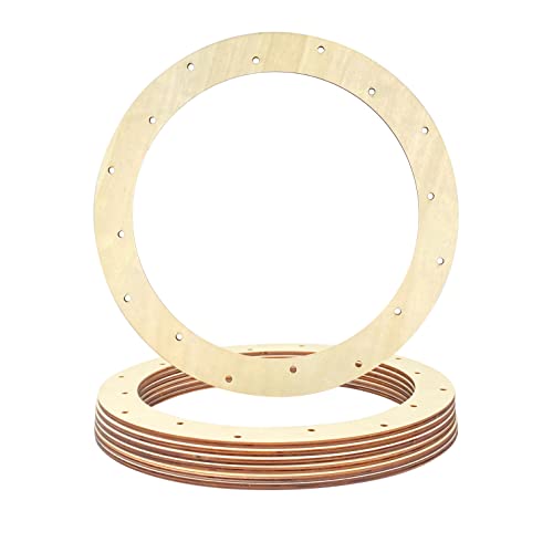 12 Inch 6 Pack Unfinished Wooden Wreath Rings Crafts Hanging Floral Hoop Garland Wood Wreath Frames for Home Decor (0.18 inch Thick,with 16 Holes) Cregugua