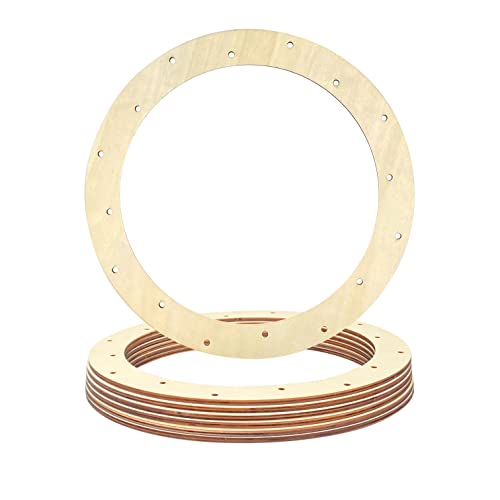 12 Inch 6 Pack Unfinished Wooden Wreath Rings Crafts Hanging Floral Hoop Garland Wood Wreath Frames for Home Decor (0.18 inch Thick,with 16 Holes) - WoodArtSupply