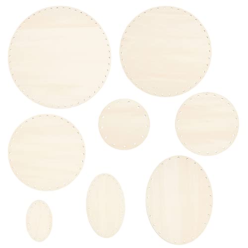PH PandaHall 8pcs Basket Bottom for Rattan, 8 Styles Round/Oval Wooden Basket Base Set Basket Cane Wicker Woven Board with 3mm Pre-Drilled Holes for PH PandaHall