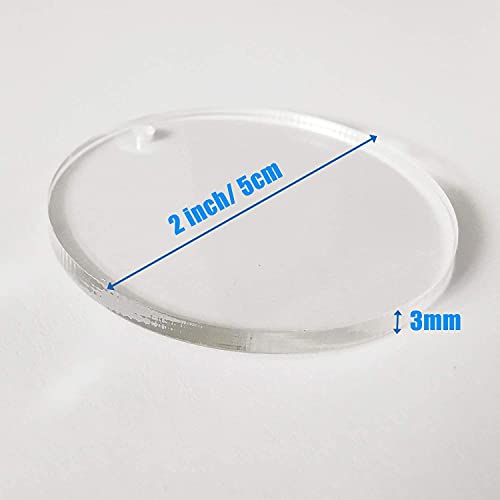 JINMURY 120 Pcs 2 Inch Acrylic Keychain Blanks | Clear Acrylic Circle Discs with Hole, Come with Silver 30 Tassles and 30 Keychain Rings, Perfect for JINMURY