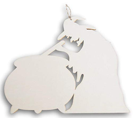 Autumn Decor Unfinished Wood Halloween Hanging Sign - Witch with Cauldron - 12 x 12 Inches Autumn Decor