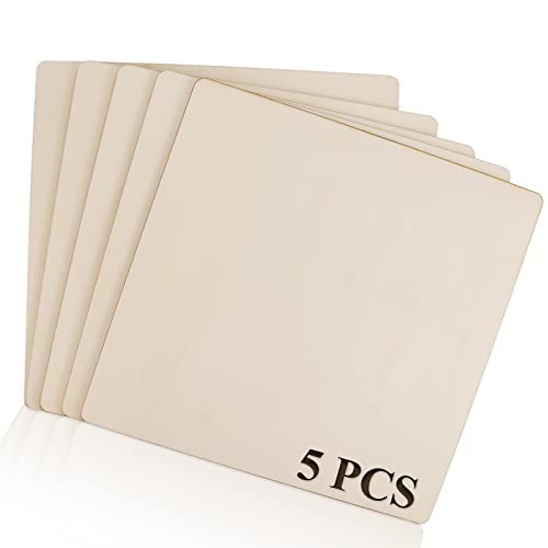 FSWCCK Unfinished Blank Square Wood Pieces, 5 Pack 6mm 1/4" x 12" x 12" Craft Wood, Plywood Board Basswood Sheets, Perfect for DIY Projects, Drawing, FSWCCK