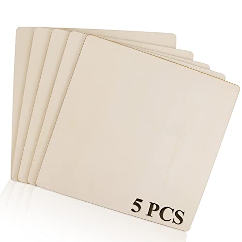 FSWCCK Unfinished Blank Square Wood Pieces, 5 Pack 6mm 1/4" x 12" x 12" Craft Wood, Plywood Board Basswood Sheets, Perfect for DIY Projects, Drawing, - WoodArtSupply