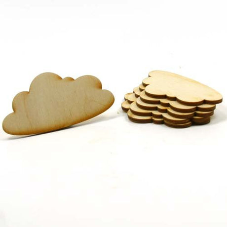 Mylittlewoodshop - Pkg of 12 - Cloud - 3 inches by 1 inch and 1/8 inch Thick Unfinished Wood(LC-CLOD01-12) Unique Wood Shapes