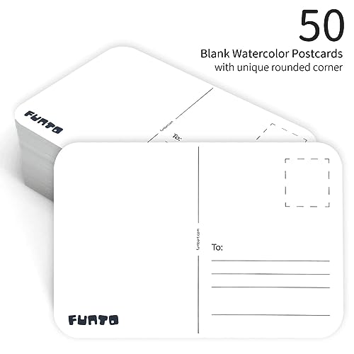 Funto Blank Watercolor Paper Postcards, 50 Cards, 4"x6", 140lb/300gsm, Blank Note for Watercolor Journal, Acid-Free Heavyweight Art Paper for Thank Funto