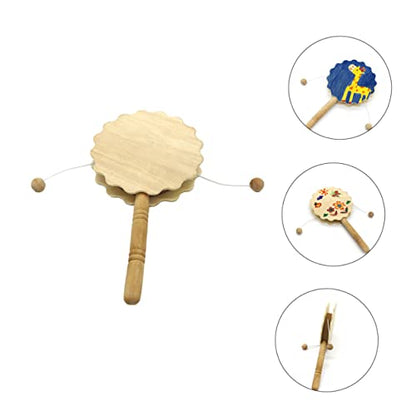 Ciieeo 4pcs Painting Rattle Montessori Wooden Rattle Wooden Handle Drum Unfinished Wood Crafts Ornaments for Brain Monkey Ornament Unpainted - WoodArtSupply