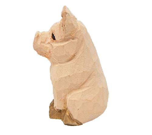 Selsela Pig Small Wood Figurine Statue Miniature Barn Farm Animal Handmade Carved Decor Ranch Rustic Selsela