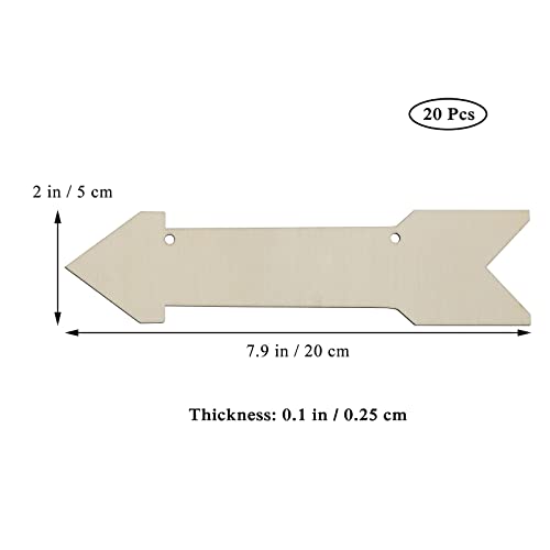 20pcs Arrow Shape Unfinished Wood Sign Blank Arrow Hanging Wooden Plaque DIY Craft Project Wood Sign with Rope Door Wall Art Decorative, 7.9x2 Inch JANOU