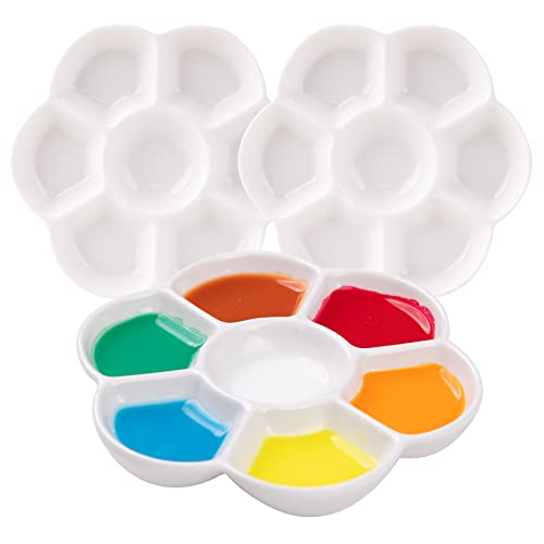 MEEDEN 7-Well Studio Porcelain Paint Palette Tray,Set of 3 w/Color Box, Artist Mixing Colour Tray by 4-3/4 Inches for Watercolor Gouache - WoodArtSupply