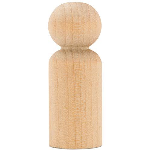 Small Wooden Peg Dolls Unfinished 1-11/16 inch, Boy Shape, Pack of 25 Birch Wood Peg People for Crafting and Small World Play Woodpeckers