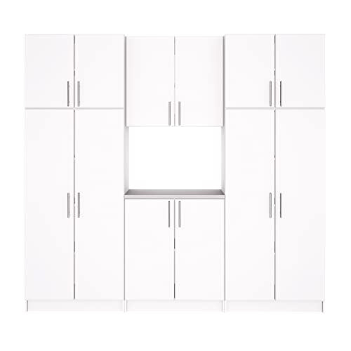 Prepac Elite Functional 6-Piece Garage Cabinets and Storage System Set I, Simplistic Garage Closet Shop Cabinets 16" D x 96" W x 89" H, White,