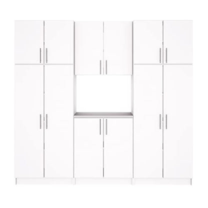 Prepac Elite Functional 6-Piece Garage Cabinets and Storage System Set I, Simplistic Garage Closet Shop Cabinets 16" D x 96" W x 89" H, White,