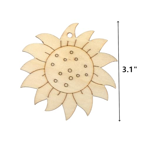 Peohud 60 Pieces Wooden Flower Cutouts, Unfinished Sunflower Wood Slices, Blank Wooden Paint Crafts for Painting, DIY Crafts, Wedding, Party, School,