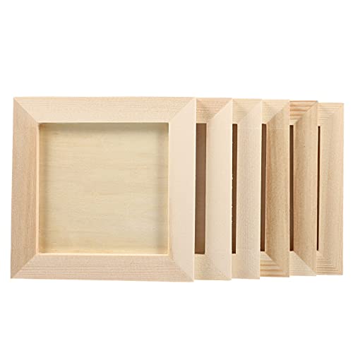 TOYANDONA 6Pcs DIY Wooden Picture Frames, 4. 7x4. 7 inch Unfinished Picture Frames Wood Photo Frames for Kids Adults Arts Crafts DIY Painting