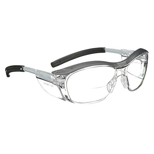 3M Safety Glasses with Readers, Nuvo Protective Eyewear, +1.5 Diopter, ANSI Z87, Clear Lens, Retro Gray Frame, Soft Nose Bridge, Side Shields 3M
