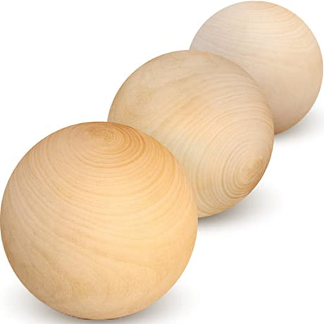 3 PCS 80 mm Wood Balls, Big Natural Unfinished Wooden Balls for Kids Craft | Unpainted Wooden Ball for DIY Room Decoration | Unfinished Wood Crafts AEVVV