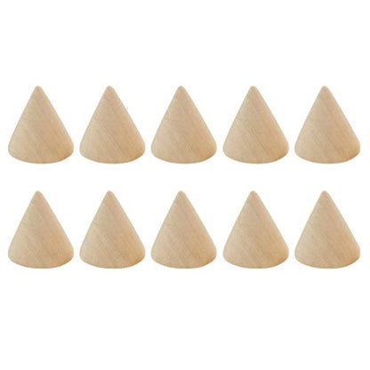 SEWACC 10pcs Unfinished Wooden Cones Natural Wood Cone Ring Holders Unpainted Wood Plain Stand Cone Blank Wooden Cones for DIY Crafts Drawing