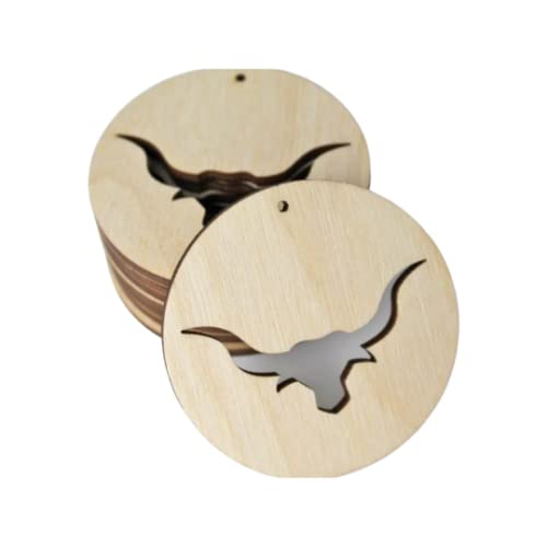 ALL SIZES BULK (12pc to 100pc) Unfinished Wood Wooden Circle Round with Longhorn Steer Cow Laser Cutout Circle Dangle Earring Jewelry Blanks Charms Texan Wood Crafts