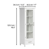 Teamson Home Delaney Tall Narrow Linen Tower with Glass Door, 3 Adjustable Shelves & Drawer - White Teamson Home