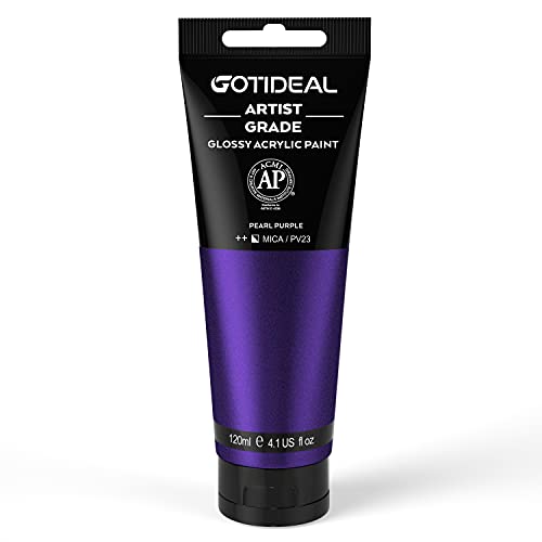 GOTIDEAL Metallic Acrylic Paint Pearl Purple Tubes(120ml, 4.1 oz) Non Toxic Non Fading,Rich Pigments for Painters, Adults & Kids, Ideal for Canvas GOTIDEAL