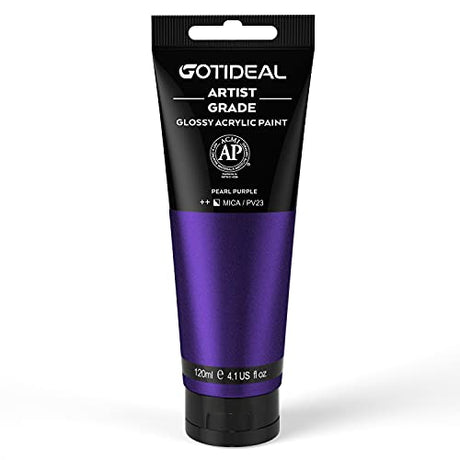 GOTIDEAL Metallic Acrylic Paint Pearl Purple Tubes(120ml, 4.1 oz) Non Toxic Non Fading,Rich Pigments for Painters, Adults & Kids, Ideal for Canvas GOTIDEAL