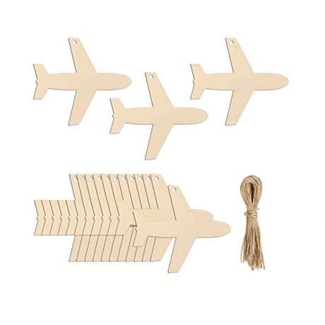 20pcs Airplane Shape Unfinished Wood Cutouts DIY Crafts Plane Wooden Ornaments for Wedding Birthday Baby Shower Party Decoration JANOU