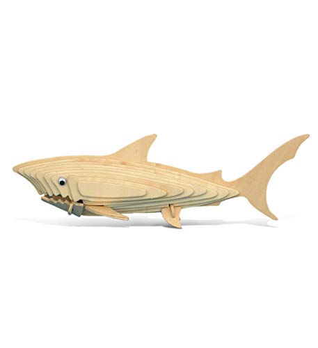 Puzzled 3D Puzzle Shark Wood Craft Construction Model Kit, Fun Unique and Educational DIY Wooden Toy Assemble Model Unfinished Crafting Hobby Puzzle, Puzzled
