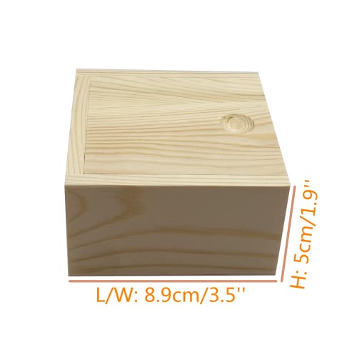 LONG TAO 4 Pcs 3.5''x3.5''x1.9'' Unfinished Wood Box Square Wooden Treasure Boxes Wooden Storage Box Natural DIY Craft Stash Boxes with Slide Top for - WoodArtSupply