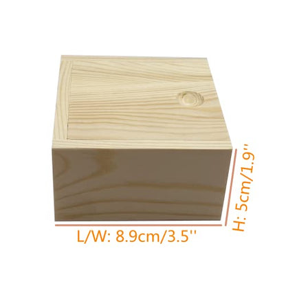 LONG TAO 4 Pcs 3.5''x3.5''x1.9'' Unfinished Wood Box Square Wooden Treasure Boxes Wooden Storage Box Natural DIY Craft Stash Boxes with Slide Top for - WoodArtSupply