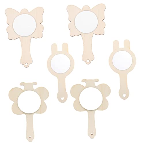 Kisangel 18 Pcs Small Wooden Mirror Natural Mirrors Ornament Unfinished Wooden Handheld Mirror Wood Hand Mirror Unpainted Handheld Mirror DIY Wood Kisangel