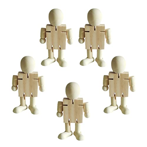Kisangel 5pcs White Embryo Robot Wooden peg Doll Kids Painting Art Crafts Unfinished Robot Wood Doll Figures Unfinished Wooden Toys Mini Toy Wooden Kisangel