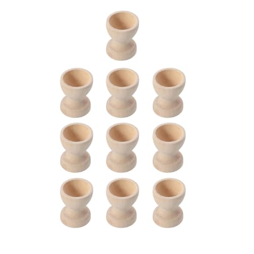 Kisangel 10pcs Unfinished Wood Easter Egg Stand Wooden Egg Cup Holders Easter Egg Holders for Diy Easter Decoration(Wooden Egg Tray) - WoodArtSupply