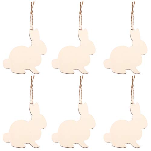 Amosfun 20Pcs Easter Unfinished Wood Cutout Rabbit Bunny Shape Cutout Hanging Ornament Easter Kids Painting Wooden Embellishment Gift Tag with Twine