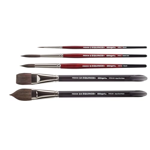 KINGART Equinox, Black Kazan Synthetic Watercolor Brushes, Set of 5 KINGART