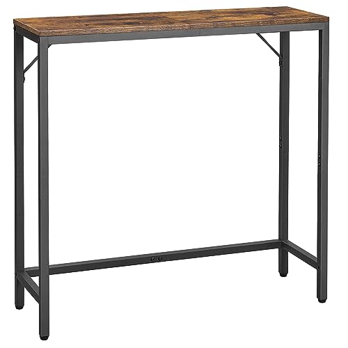 Narrow Industrial Console Table with 2 Support Bars – Versatile Entryway & Display Table in Rustic Brown and Black - WoodArtSupply