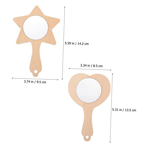 MAGICLULU 12pcs DIY Wooden Mold Unfinished Mirror Craft Mini Star Mirror Travel Mirror Compact Heart Hand Mirror Mini Wooden Mirror Wood Hand Mirror MAGICLULU