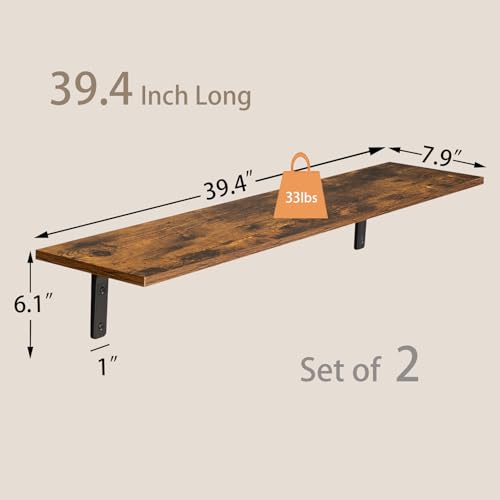 DINZI LVJ Long Wall Shelves, 39.4Inch Wall Mounted Shelves Set of 2, Extra Large Wall Storage Ledges with Sturdy Metal Brackets for Living Room, DINZI LVJ