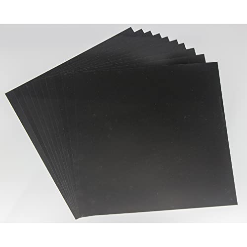 Opaque Black Plastic Sheets, 7.5mil (.0075") 12” X 12” Craft Plastic Film, PET Stencil Material, Glossy and Flexible Plastic Sheet for Crafts, Cricut, Silhouette Cameo, Sign Makers (10 Pack)